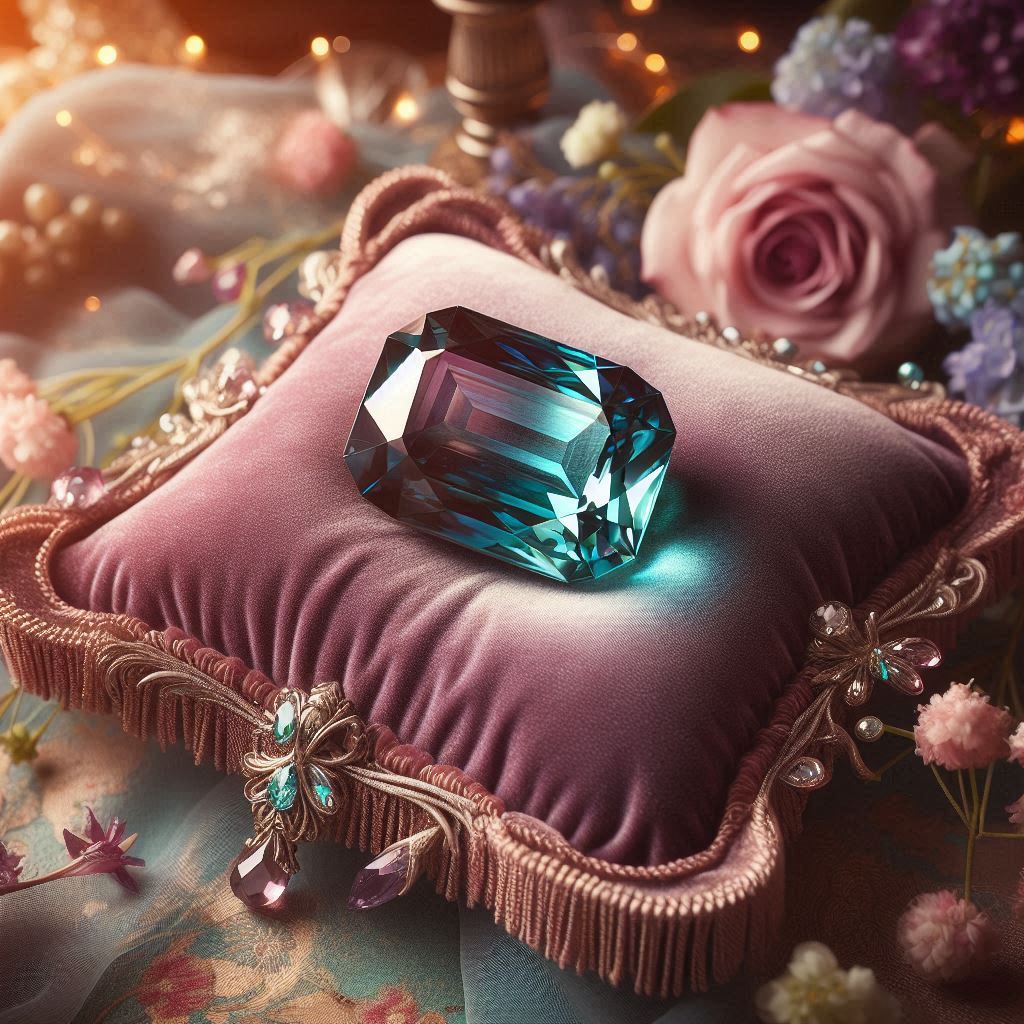 Alexandrite rare changeant de couleur selon la lumière, symbole de métamorphose